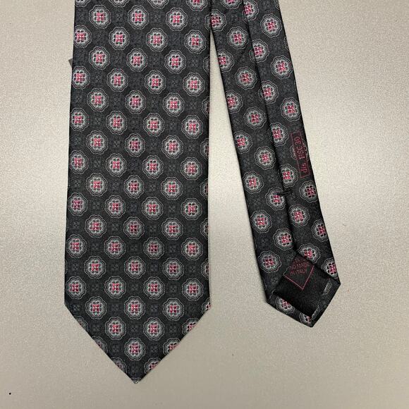 BRIONI Black Red Floral Silk Tie